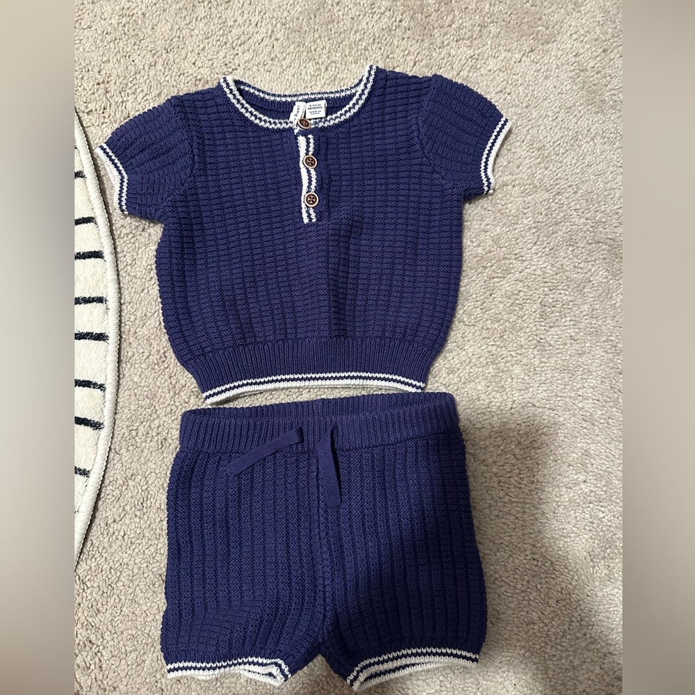 Janie and Jack Navy Knit Top with White Accents